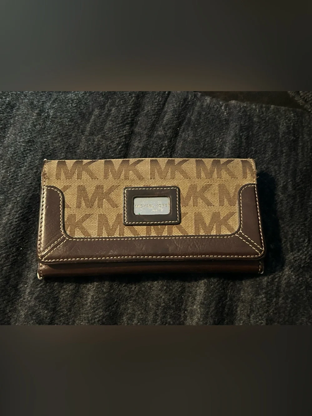 Michael Kors Brown and Tan MK Signature Continental Wallet